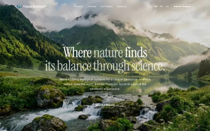 Главный экран сайта Organic